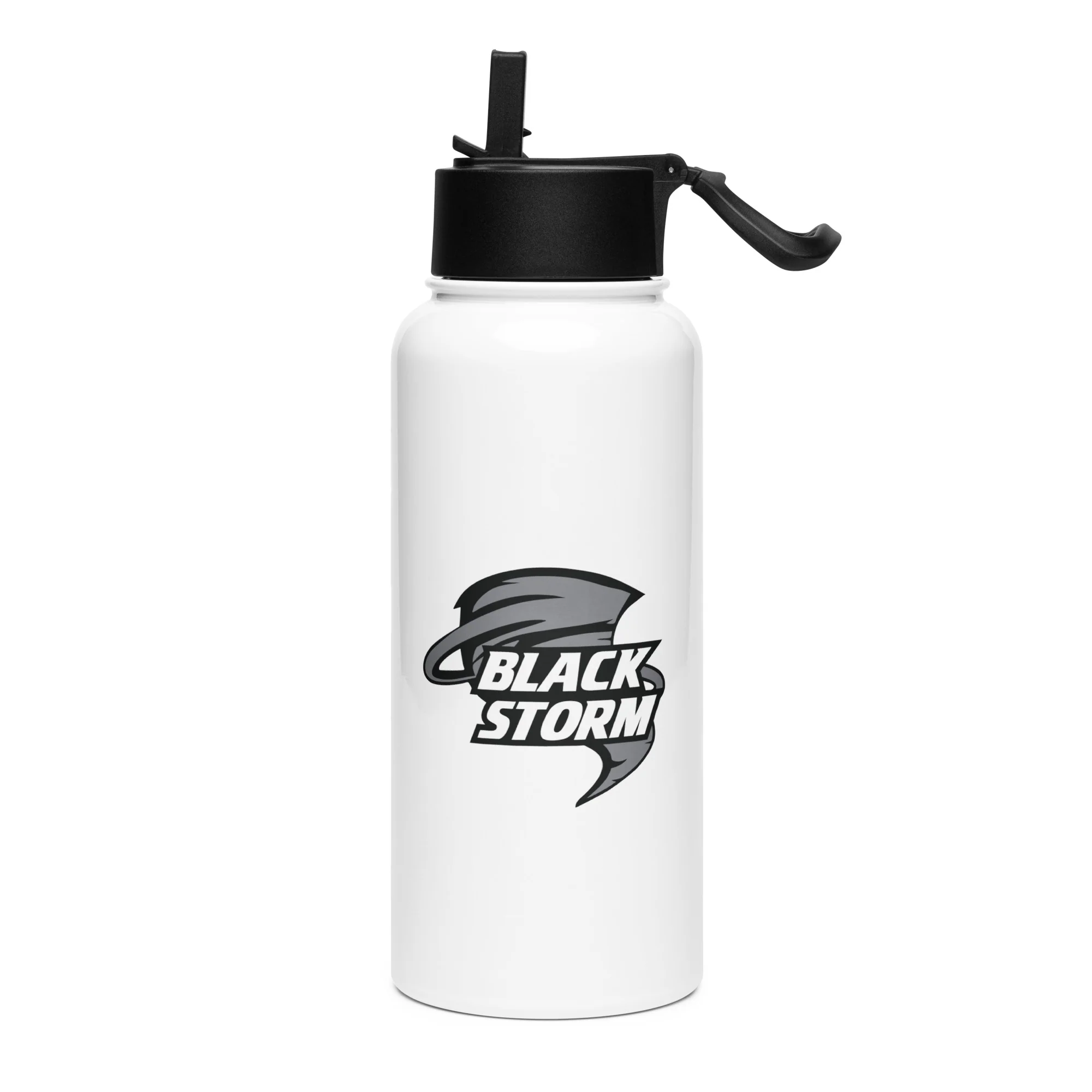 Black Storm Stainless steel water bottle with a straw lid