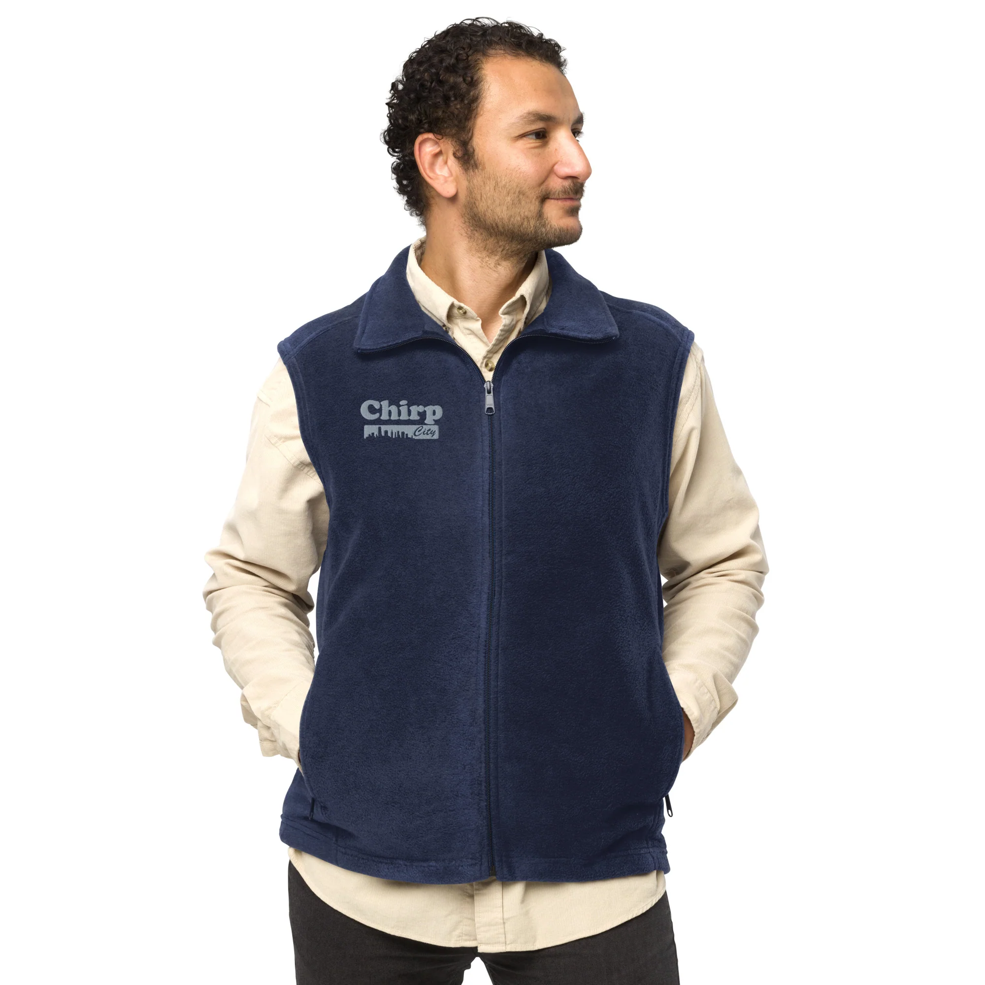 Chirp City Skyline Men’s Columbia fleece vest - Image 4