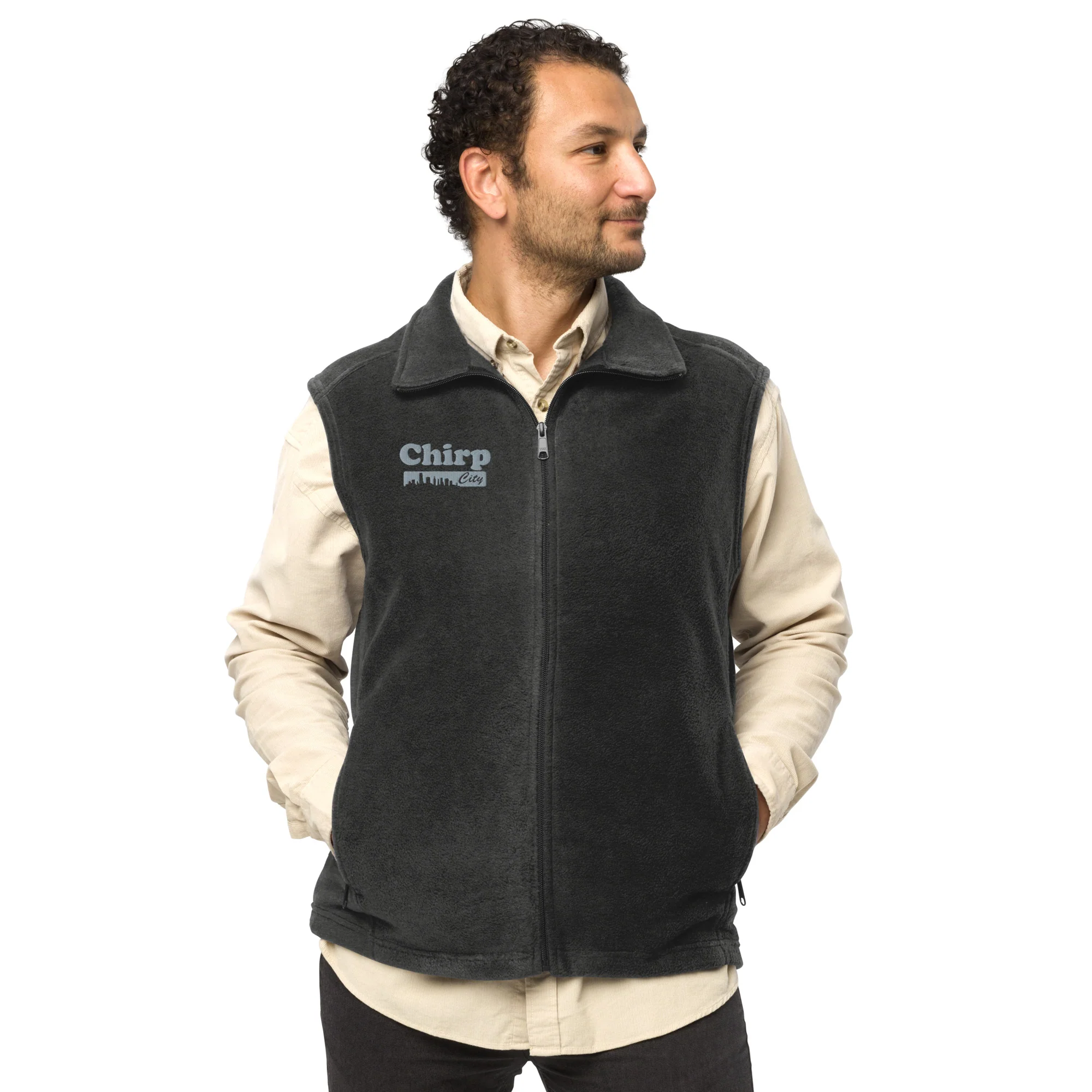 Chirp City Skyline Men’s Columbia fleece vest - Image 7