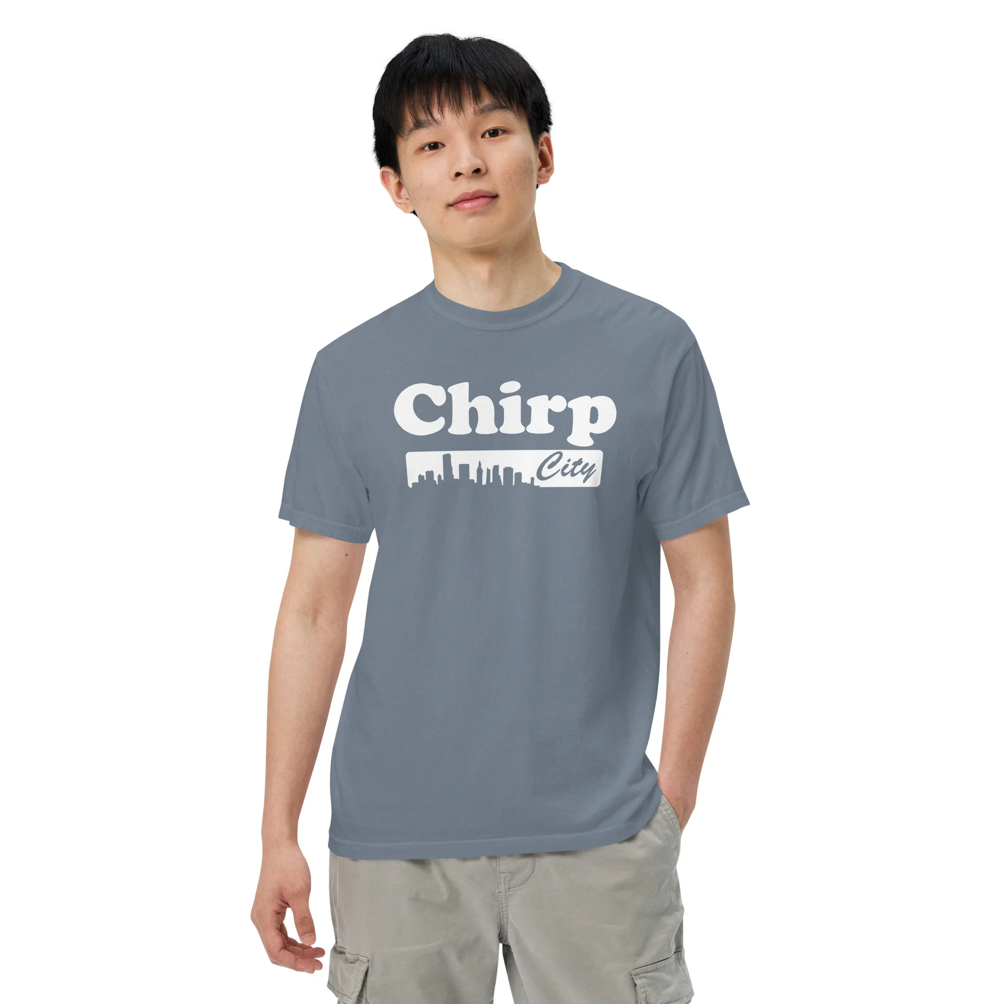 Chirp City Skyline Unisex garment-dyed heavyweight t-shirt - Image 3